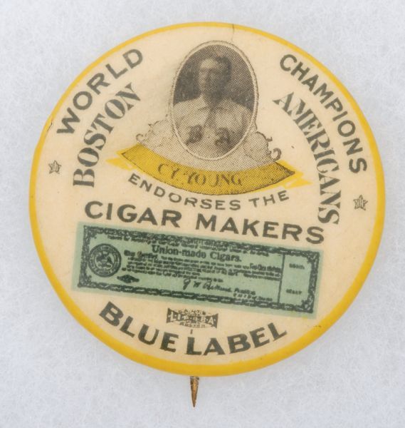 PT1 Blue Label Cigar Makers Pin Cy Young